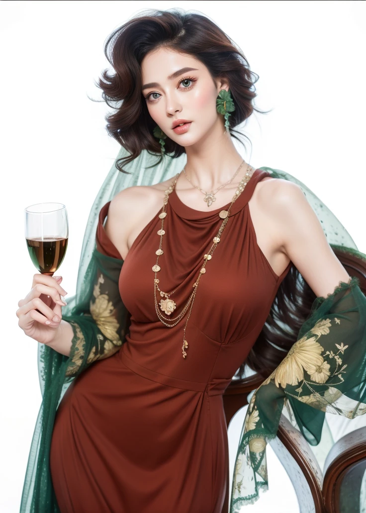 (green dress:1.2),1girl,hourglass body shape,waist up,beautiful detailed eyes,beautiful detailed lips,extremely detailed face,long eyelashes,detailed intricate dress,natural lighting,vibrant colors,soft focus,photorealistic,8k,extremely detailed,masterpiece