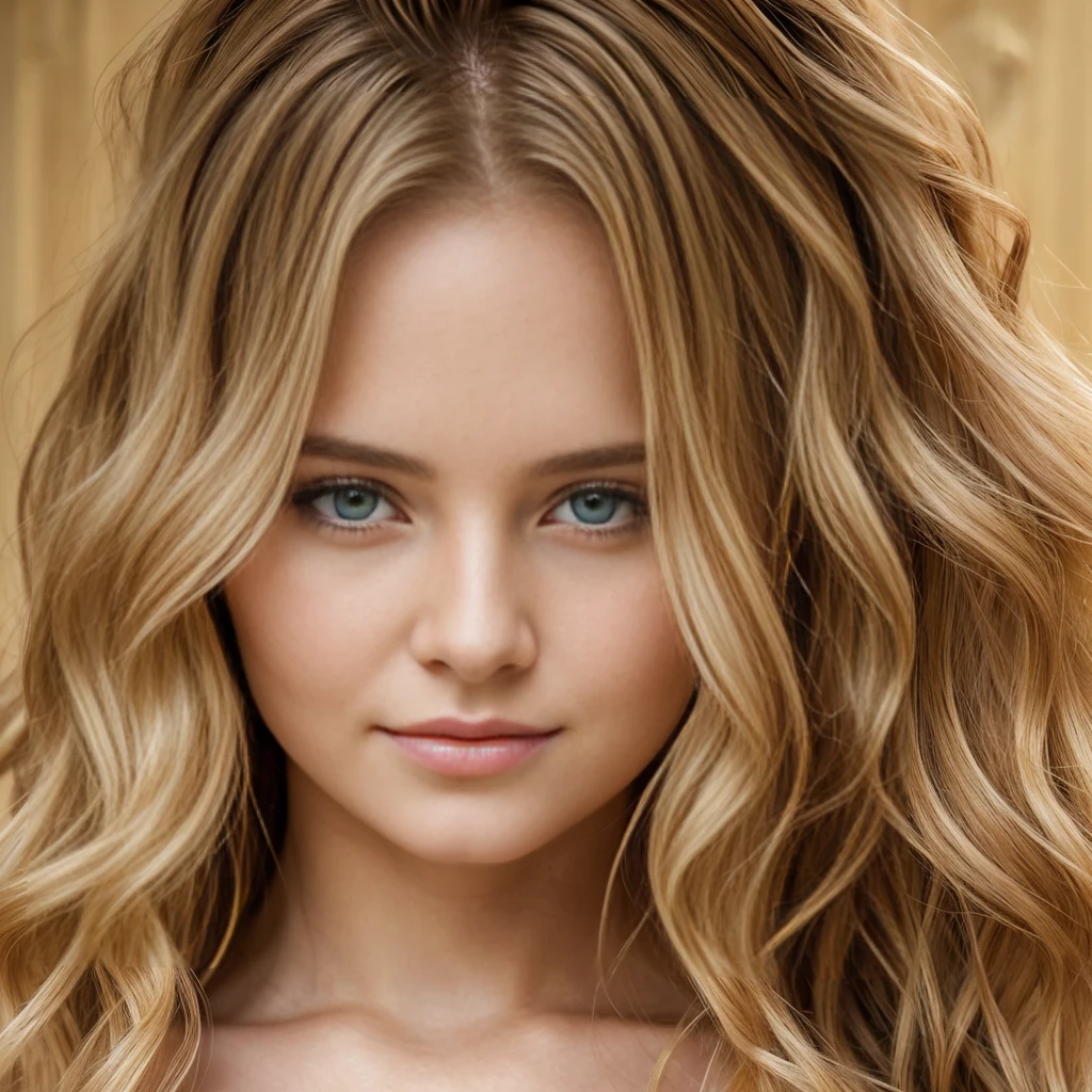 4K, naturel, very realistic ultra detailed. A young woman of 25 years old with long wavy light golden blonde hair, hairstyle with a large lock reaching her chest. Elle a les yeux marrons, elle porte un chaud, couleur, vert pastel. She&#39;s in a cozy cafe, elle est assise et tient une tasse de chocolat chaud entre ses mains. Ses yeux marrons sont rêveurs, il regarde la caméra.