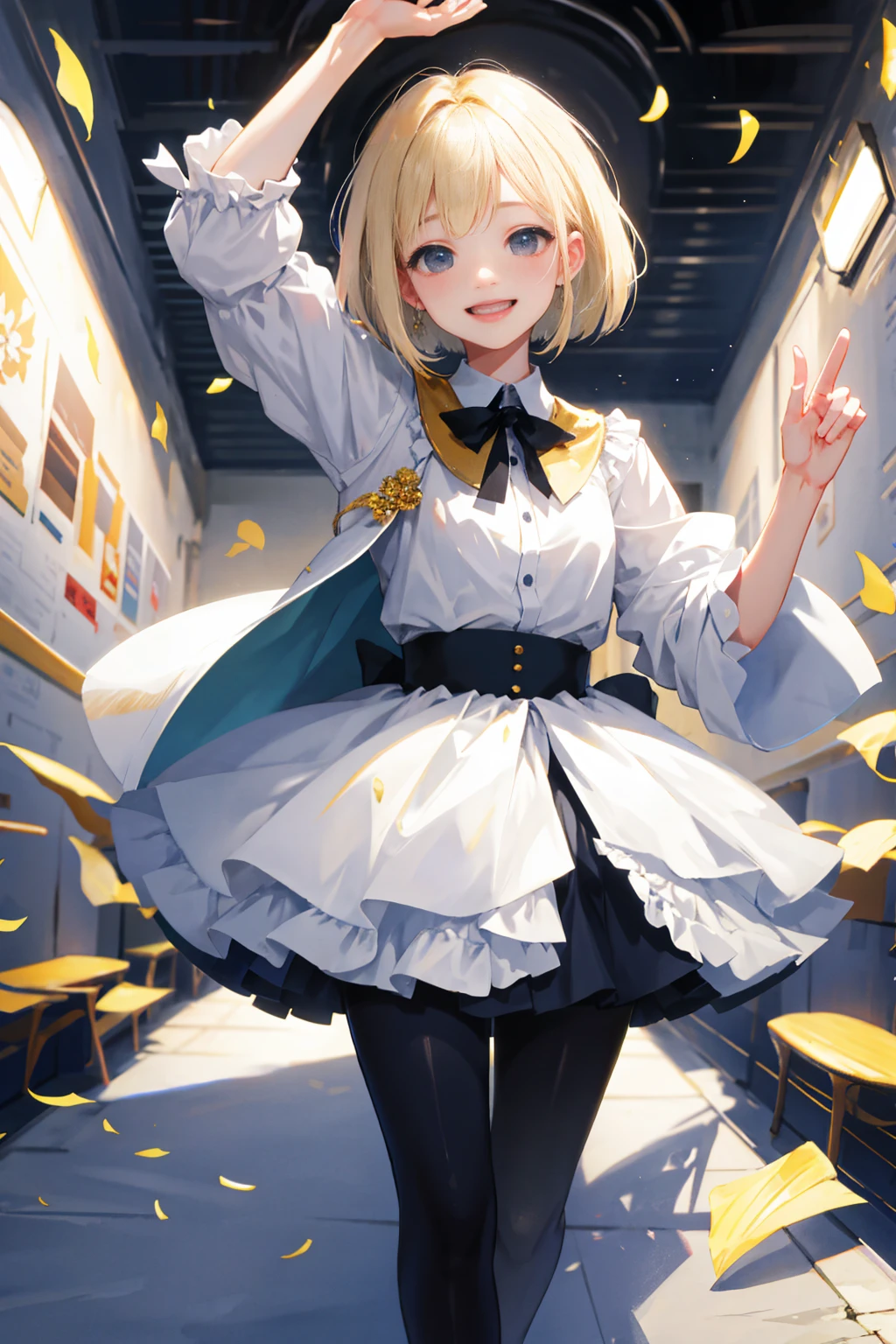 Photorealistic、Highest quality、Highest Resolution、highest quality、8K、cute女性、Beautiful Face、One beautiful woman、Bob Cut Hair、Light Hair Color、cute、beautiful、The best smile、Beautiful background、Parr's Hand、Five Fingers、Put your hands forward、片Put your hands forward、Spread your fingers、beautifulな指、beautifulな手、