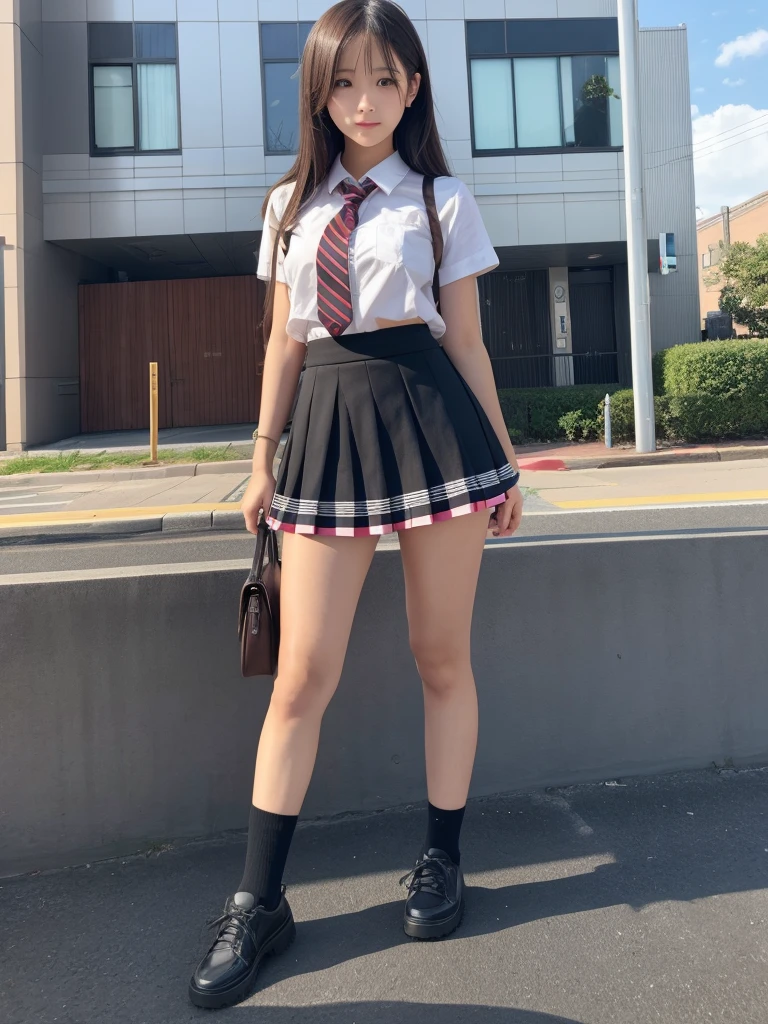 High school girl mini skirt 黒タイツ