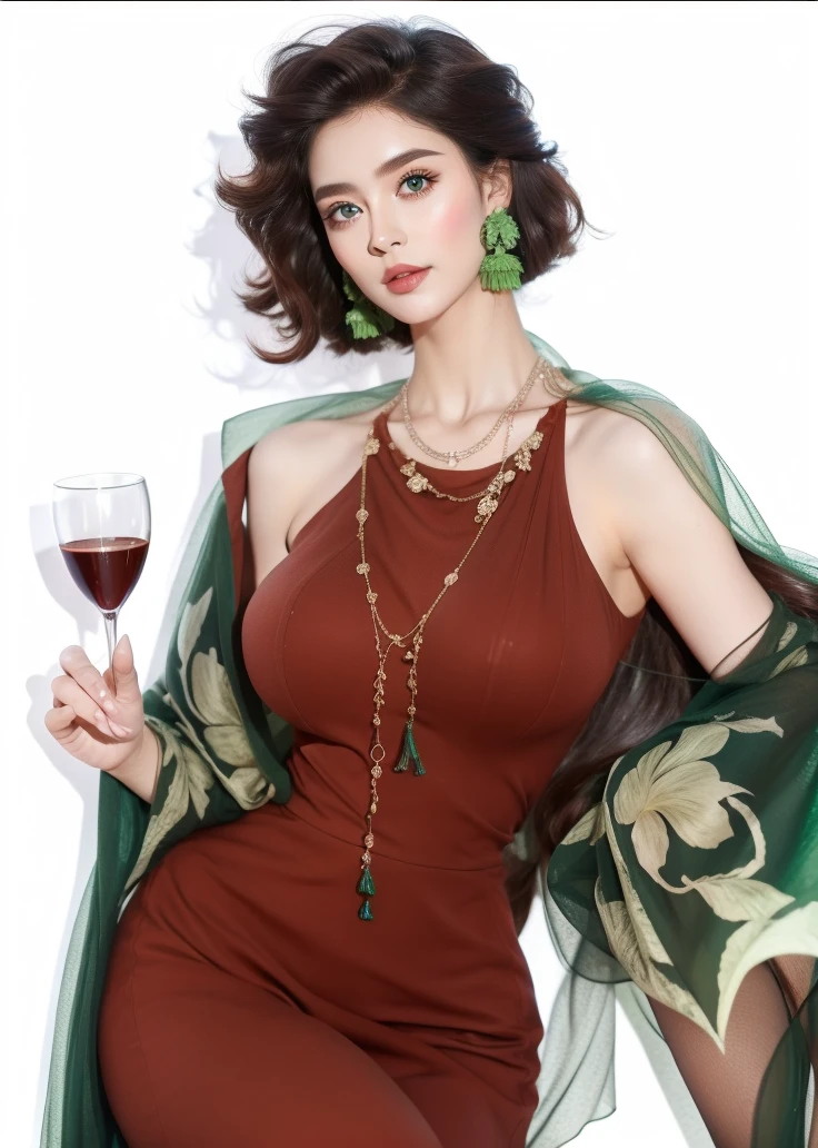 (green dress:1.2),1girl,hourglass body shape,waist up,beautiful detailed eyes,beautiful detailed lips,extremely detailed face,long eyelashes,detailed intricate dress,natural lighting,vibrant colors,soft focus,photorealistic,8k,extremely detailed,masterpiece
