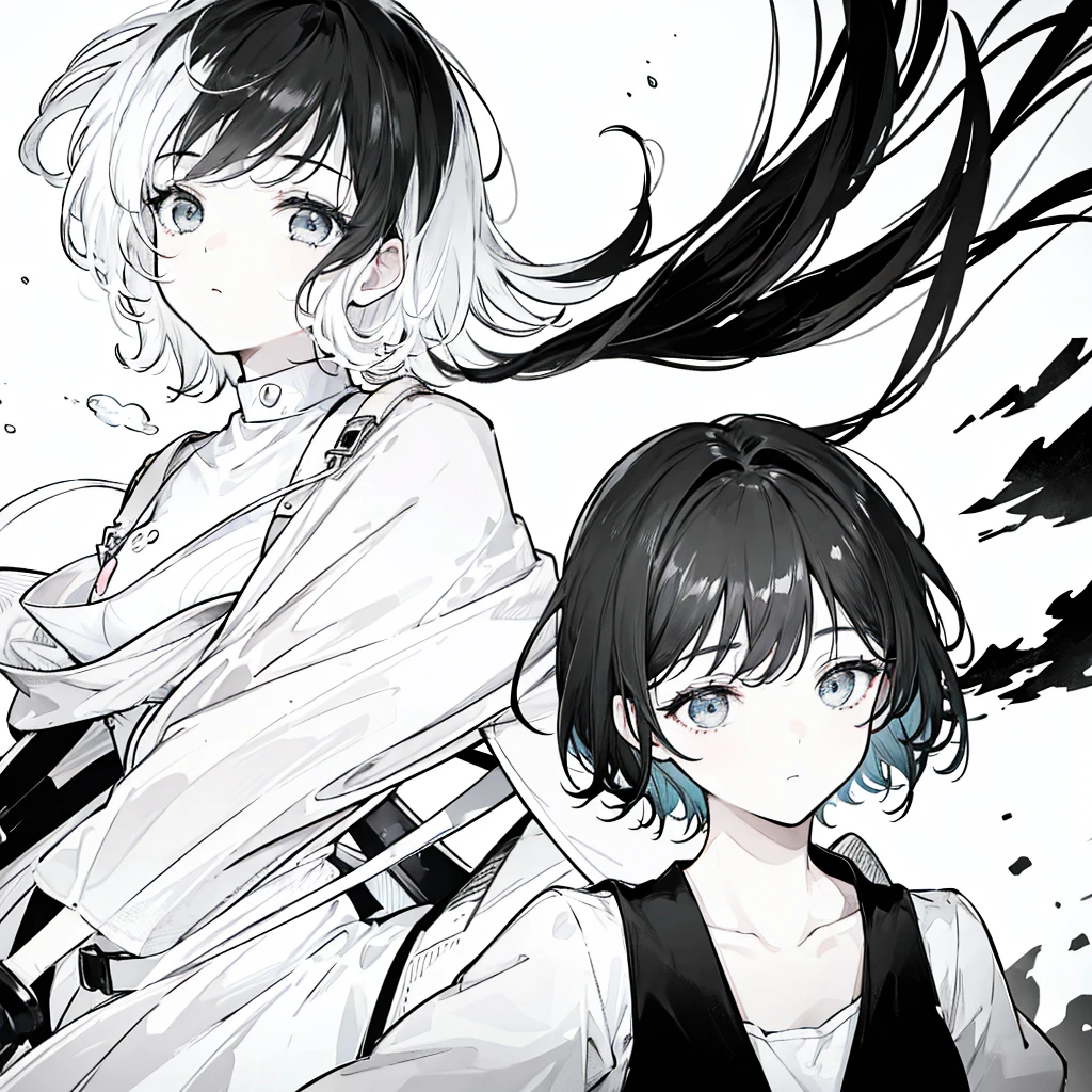 Female, black and white pictures, short hair, singer, Indifferent eyes, dead-faced, messy hair, singing, Close eyes,