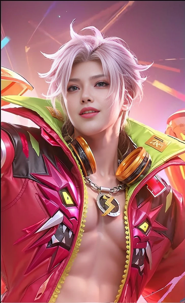 seed:4195271995,((Full Body Angle:1.１)),((highest quality, 8K, masterpiece: 1.3)), concentrated: 1.2,Front hair:1.3, boys 1,Nipples erect、 Perfect beauty: 1.4,Colorful ribbed knit half-zip T-shirt、Shorts: 1.2,Randall Color、comics＆Text Graphics、Black,1.1, Highly detailed face and skin textures, Fine grain, double eyelid, whitening skin, ,highest quality,Ultra-high resolution,you,1 boys,alone,_Shiny_skin,Iris,necklace,((Brown_length_Wavy_hair)),(lips)),eyelash,Front hair,deal with,compensate,Shiny,pore,skin texture,Large Breasts、smiling face、Front hair、The hair is wet、from below