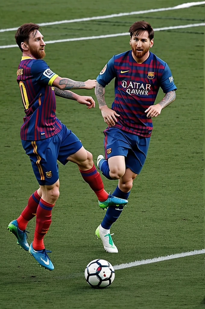 Messi and tiger play football each other 