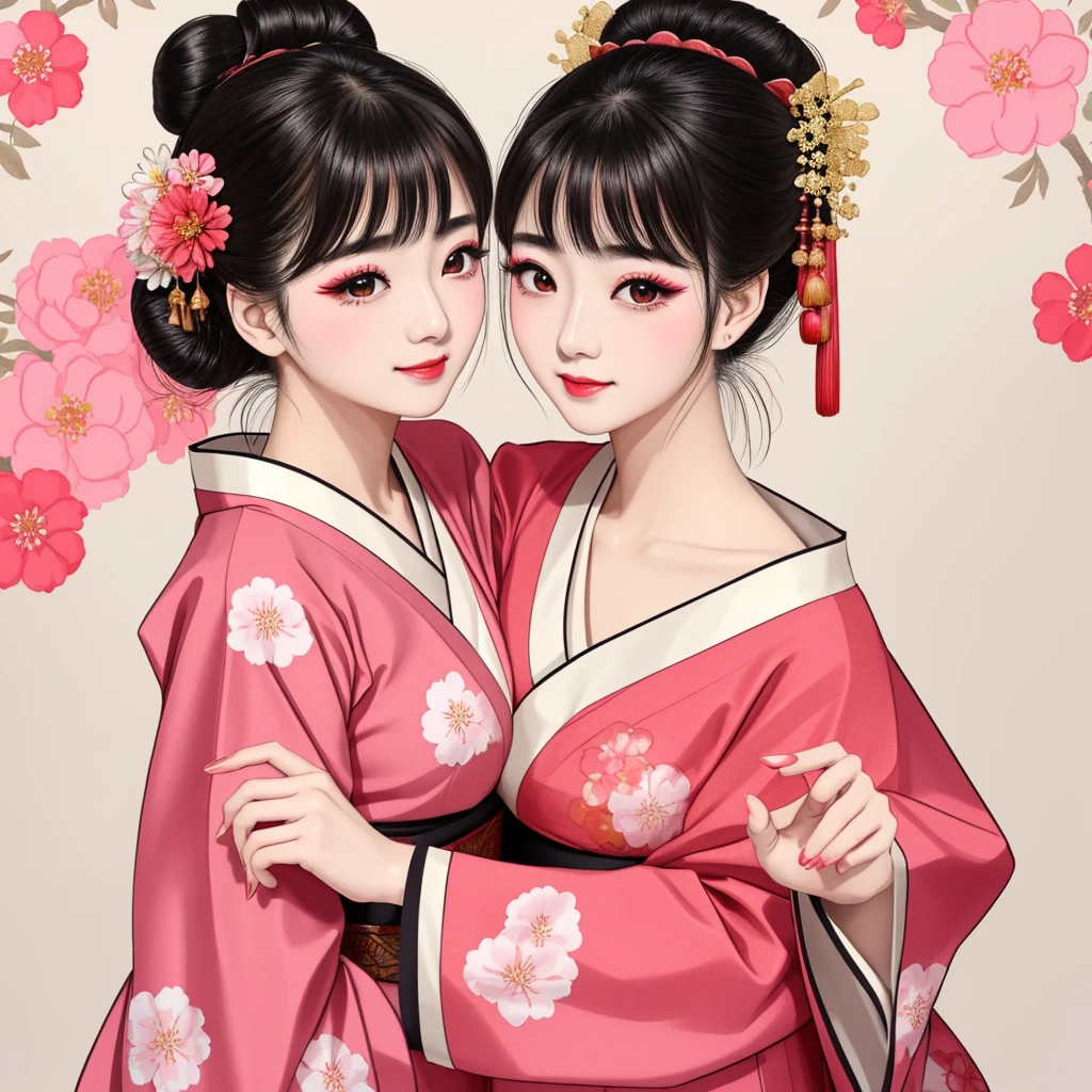 Each has a different expression2People and sisters、(2 girls)、⦅Dancing traditional arts with grace)、((Big Breasts、Small Face、Not exposed))、highest quality、masterpiece、(Black Hair、Bun Hair)、Brown Eyes、⦅Wide angle、Angle from above the waist、雑誌の表紙のPause、Their gazes are different, gazing into the distance⦆、(8K High Quality、masterpiece、High resolution、Realistic and beautiful light and shadow、(highest quality)、(High Resolution)、(Very delicate and beautiful)、(Beautiful 8k face)、(With a smile、Beautiful eyes)、(Clear skin)、(Soft hair)、(8Head to Body)、(A Japanese style yukata kimono with red, pink and orange floral patterns on a white background, interspersed with gold powder、Wearing a yukata2Beautiful Japanese girls)、((Tanabata decoration background))、((Small Face))、(arms up)、Thin and small nose、(Red lipstick)、(Make your cheeks red)、(Glossy skin)、((Ink painting style))、Very thin eyebrows、Overall ultra-high image quality、(She is wearing maiko-style makeup.)、Whitening、Long and beautiful eyelashes、Glowing Skin、(Red cheeks),Straight nose、masterpiece、highest quality、whole body、 Eyebrows visible through hair、Bun Hair、Grin、Gal、コGal、Viewer's Eyes、Plaid、Stylish、woman、fine、Pause、
Waiting to start