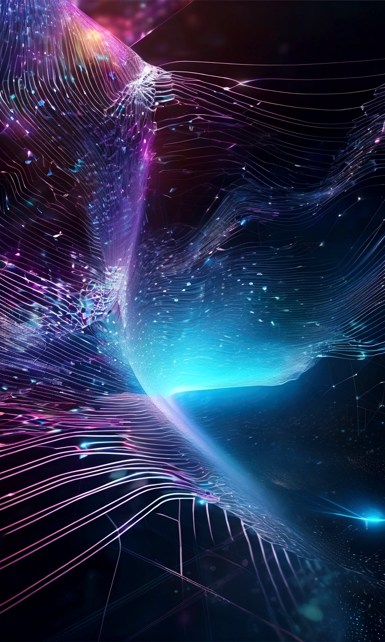 digital art, hologram, bigdata, high technology, sound wave background, digital world, neural network, Humanoid, reflaction, masterpiece, 32k UHD resolusion, high quality, professional photography,
