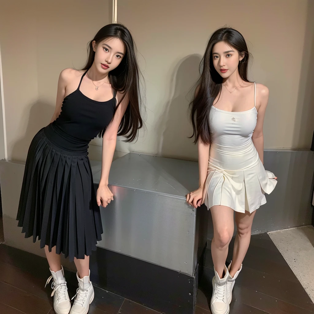 (Square chest), (boxy chest), (full and round breasts), (white strapless DRESS), (LONG WAIST), (Breasts tilting towards the upper chest :1.5), (Oversized T-shirt with excess fabric when tucked into a skirt), (Skirt full thigh), (knee-length outfit), (hair curled on both sides), (center shoes shot), ((full-body standing image)), (cover knee), (white t shirt), (Scottish pleated skirt), (bare shoulders), (bare arms), twinsies、The ultra-detailliert, (white t shirt), (cotton spaghetti-strap top), (cotton spaghetti-strap top), (cotton spaghetti-strap top), (cotton spaghetti-strap top), (long skirt), (A hem full flared skirt), (Hem full flared dress), (a girl pretty girl with perfect figure), (a photo of the night sky), (32K,1 20-year-old girl, The light from the rear room is backlit, Ray traching), (full body), (two-parted hair), (very thick hair), (Slender chest), (short upper chest), (pectoral muscles are large), (upper breasts are firm and round), (stand upright), (two shoe ends), (two shoe toes) ,(put on blush), (apply powder), (makeup), (standing), (asian girl princess), (Black non-reflective fabric for making skirt), (dark skirt), (thick thighs), (large calves), (large knees), (one-piece skirt), (seamless skirt), (long shins) , (big shins), (A hem full flared skirt), (Hem full flared dress), (A hem full flared skirt), (thighs meets knee), (black skirt), (black skirt), (black skirt), (black skirt), (knee gap), (knee gap), (knee gap), (Expose cleavage :1.3), (Scottish pleated midi skirt) (Super fine face and eyes), (Highly detailed face and skin texture, Detailed eyes, Double eyelid), (stading shot), (stading shot), , (Scottish pleated midi skirt), (Scottish pleated midi skirt), (knee-length outfit), (knee-length outfit), (knee-length outfit), (knee-length outfit), (Skirt full thigh), (Skirt full thigh), , (white sneakers), (a pair of white leather boots, highly detailed boots), (Breasts curving upwards), (Breasts pointing upwards), (cotton spaghetti-strap top)