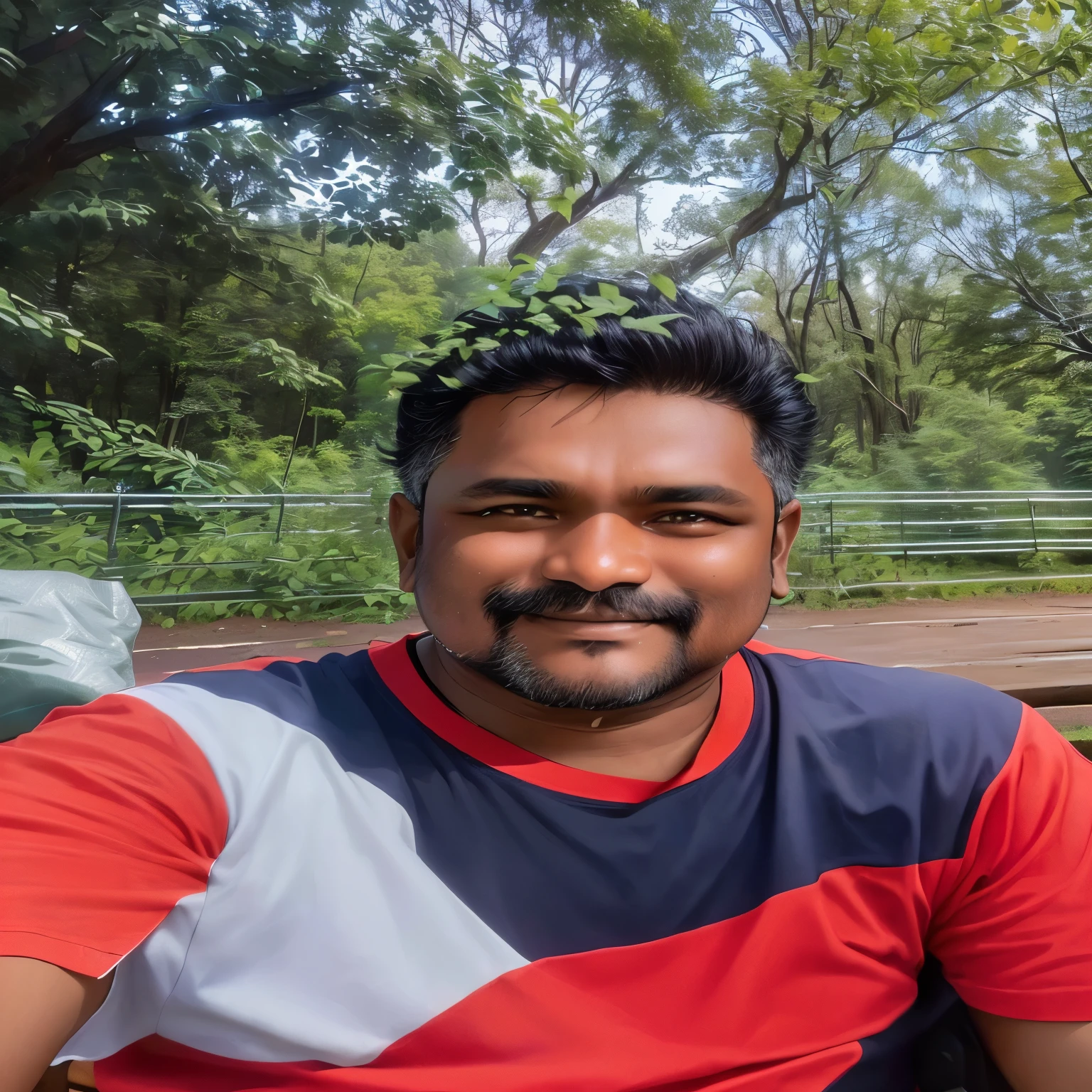 there is a man sitting on a bench in a park, 8k selfie photograph, vinayak, taken with sony alpha 9, 4 0 years old man, about 3 5 years old, selfie photo, shot on nikon z9, jayison devadas, in front of a forest background, taken with sony a7r camera, taken on iphone 14 pro