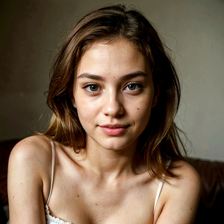 ((best quality)), high quality, Hyperrealism, ((realistic)), (realisticity:1.4), ((round slim face shape)), ((intense brown eyes)), ((blonde)), young , sexy, flirting, smirking, Raw, 16 year old, 1girl, looking at camera, photo realistic, (natural light), (Portrait), 8k, film grain:1.2, (UHD, 8k), potrait photo, cute, big eyes, small lips