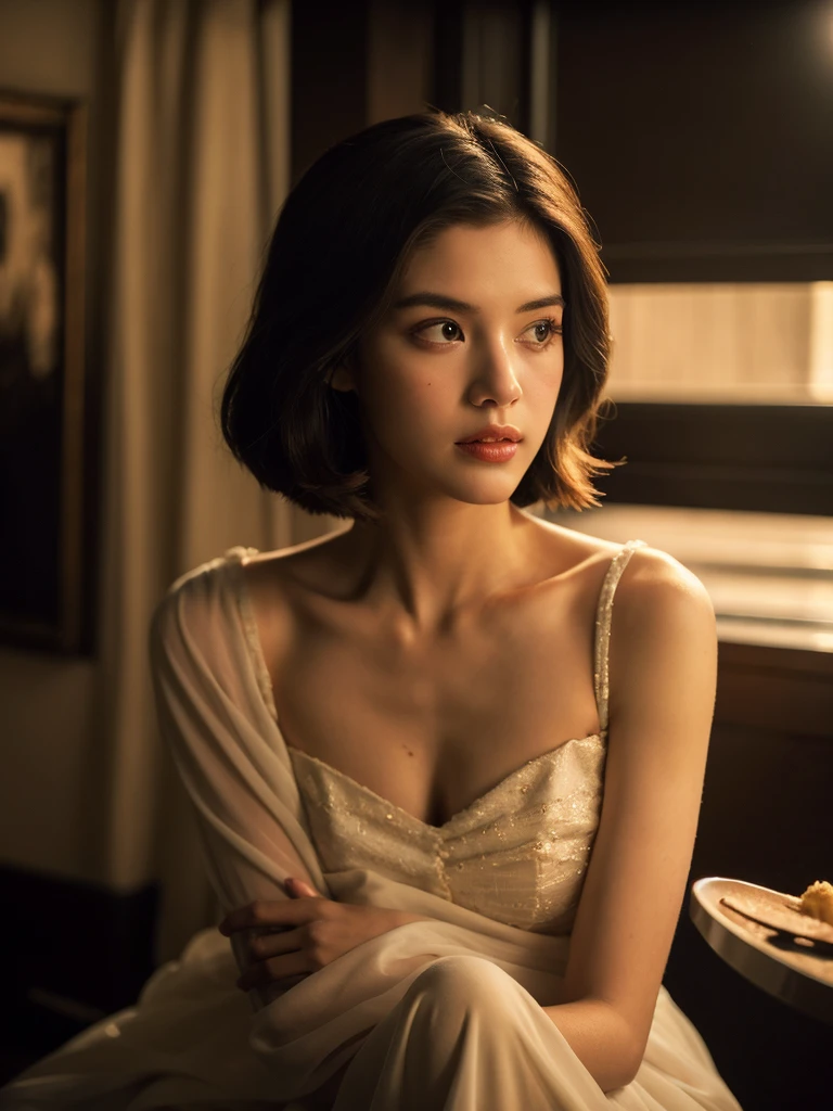 ((best quality)), ((masterpiece)), (Cinematic Aesthetic:1.4) Photo of a beautiful
lady smoking