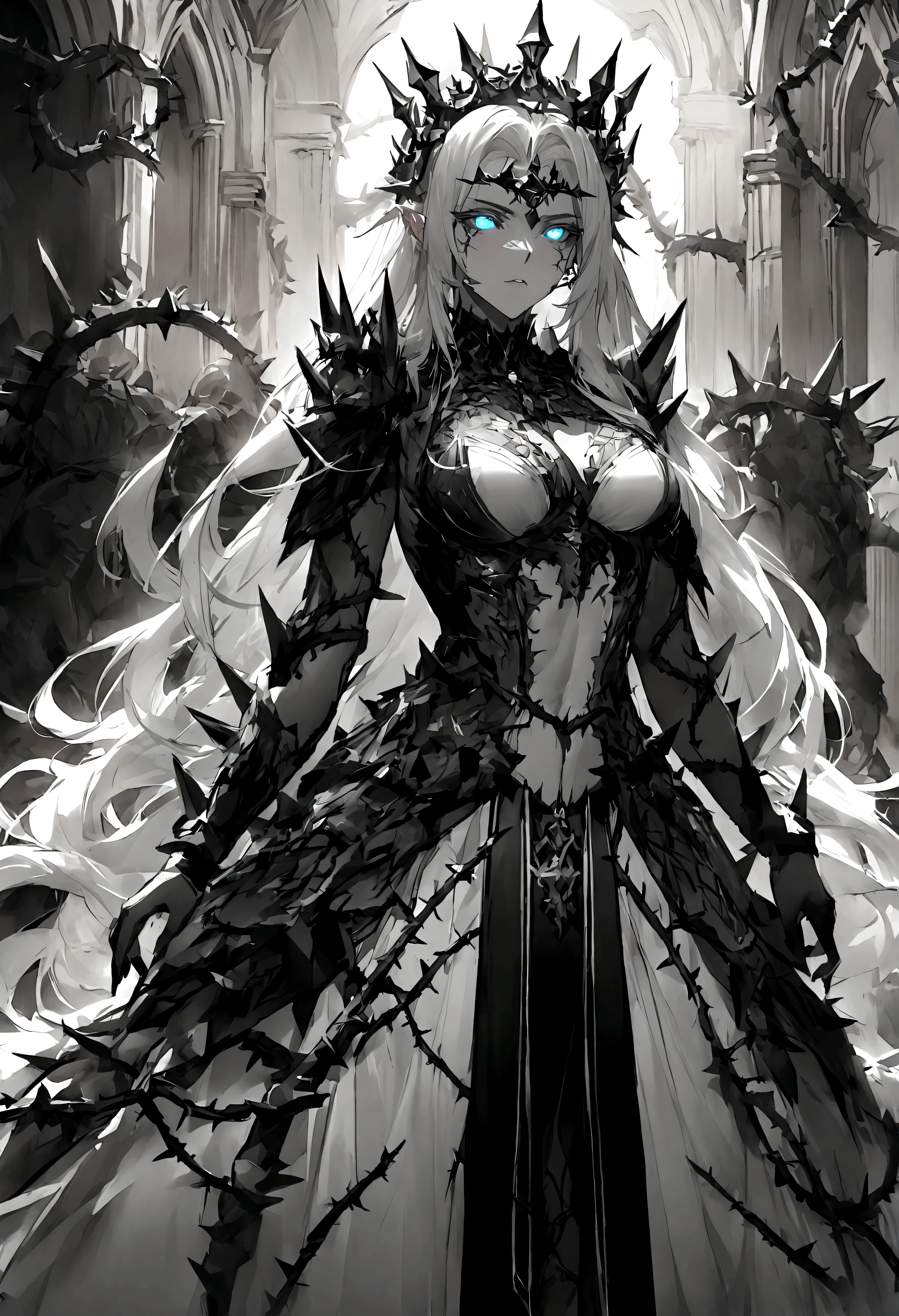 up-and-coming works of art, fusion of watercolor and oil painting, monochrome, no color, best quality, super fine, 16k, incredibly absurdres, extremely detailed, beautiful ephemeral girl stands in the city, wind, wind-effect, moonlit night view, (magnificent view:1.2), steammetal, (only the falling petals are red)