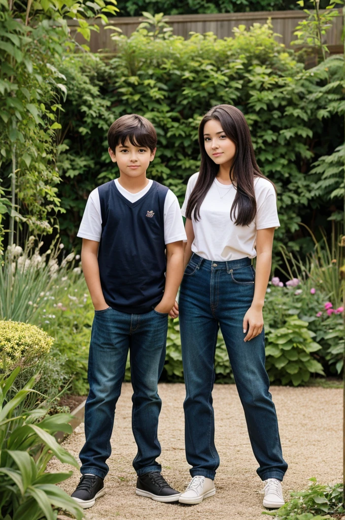 A boy standing with her girl in garden
