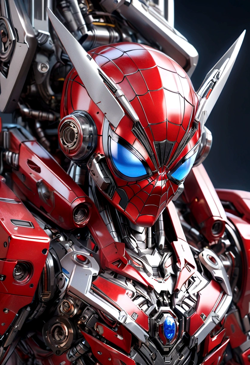 ((masterpiece)), ((best quality)), 8k, high detailed, ultra-detailed, mechanical spiderman head, big mecha robot
