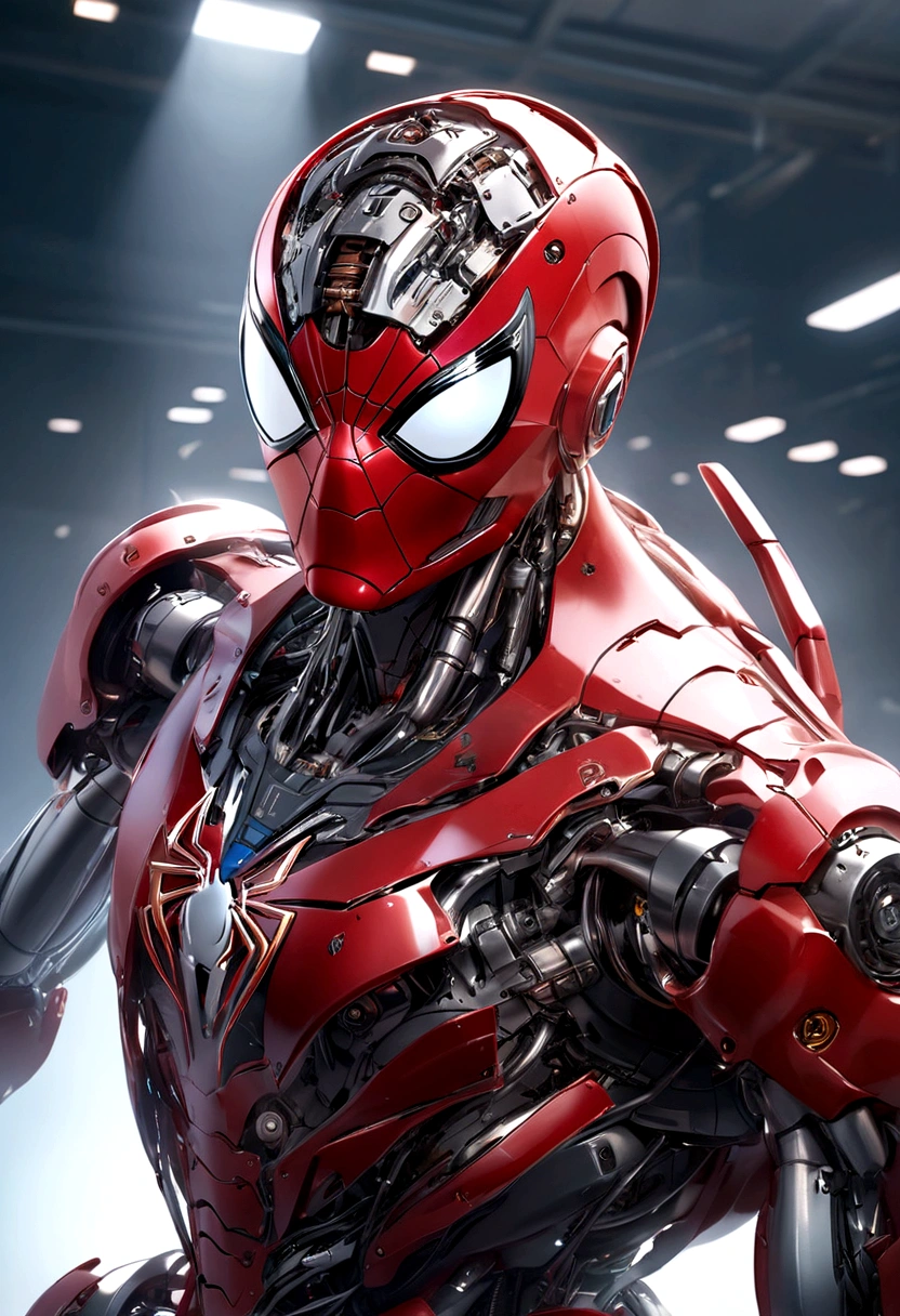 ((masterpiece)), ((best quality)), 8k, high detailed, ultra-detailed, mechanical spiderman head, big mecha robot