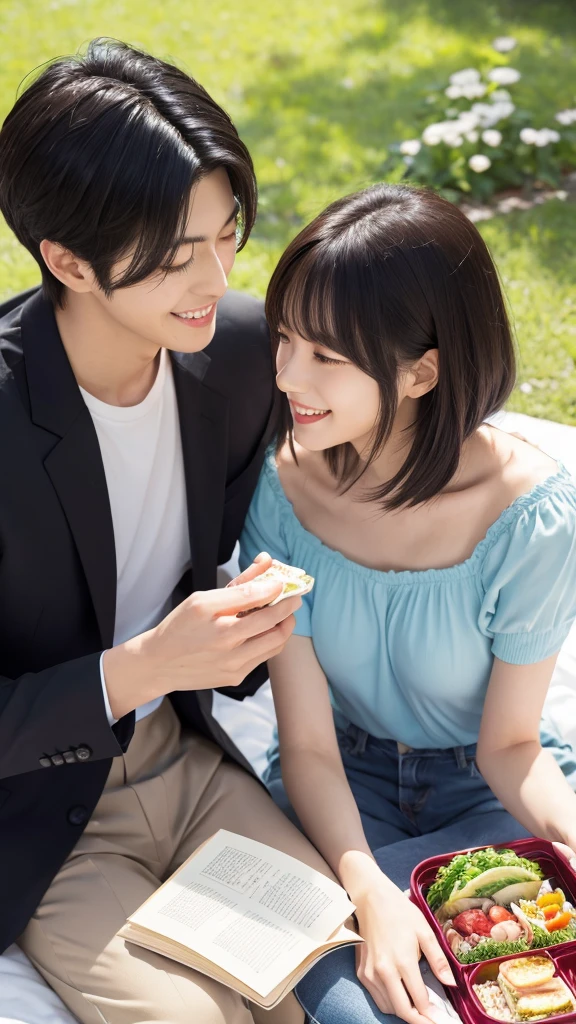 Picnic date with tall male idol Meguro Ren in the park.
He ate a lot of bento deliciously.The two of us read a book and chat.
his gentle smile