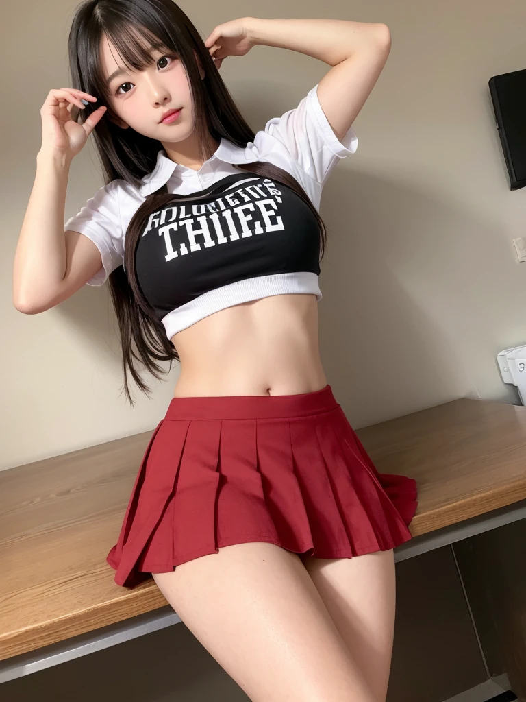 High school girl mini skirt thighs belly button