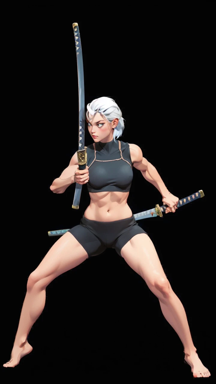 Muscle Women hold two katana