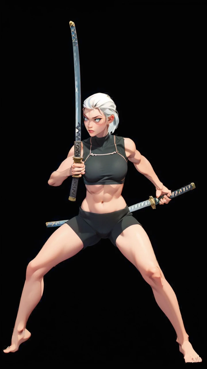 Muscle Women hold two katana