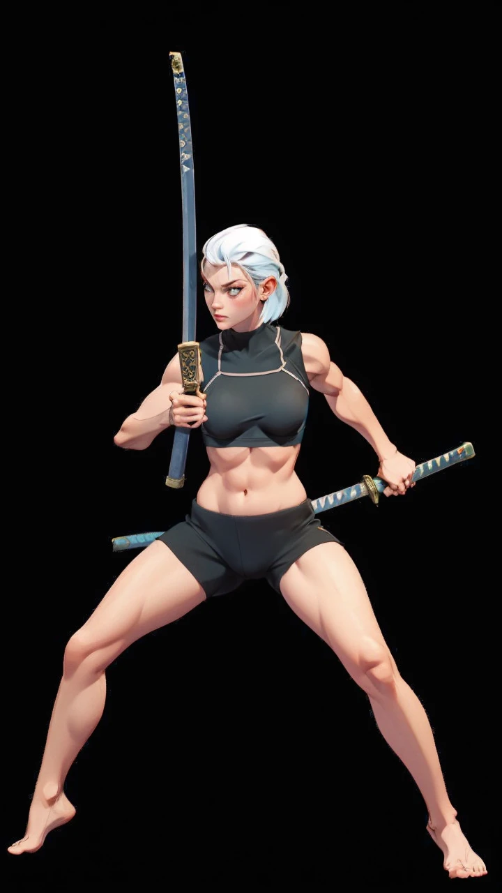 Muscle Women hold two katana