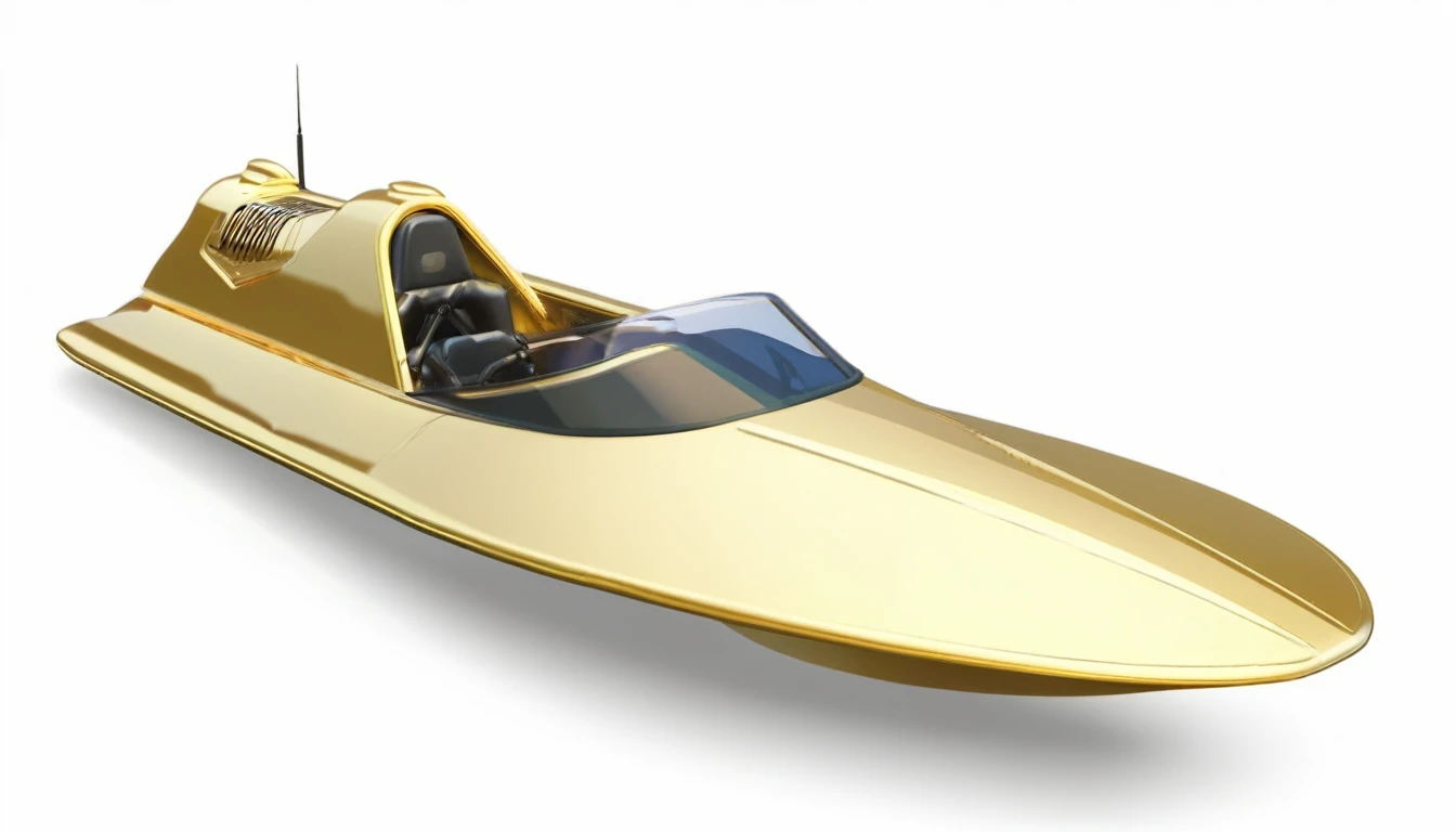 A gold single-seater motorboat for racing。This is for your YouTube channel icon or thumbnail。Racing boat。Boat racing。4K.Super Real。Left facing。