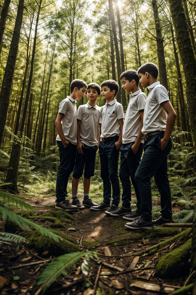 4 boys enjoy in forest