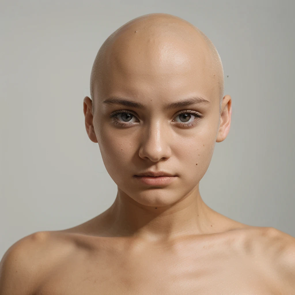 Expressionless face of a 17 year old girl with white background. The image should focus only on her face. Hair must not cover the face