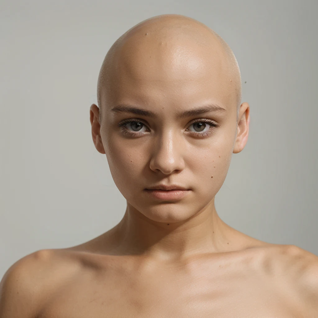 Expressionless face of a 17 year old girl with white background. The image should focus only on her face. Hair must not cover the face