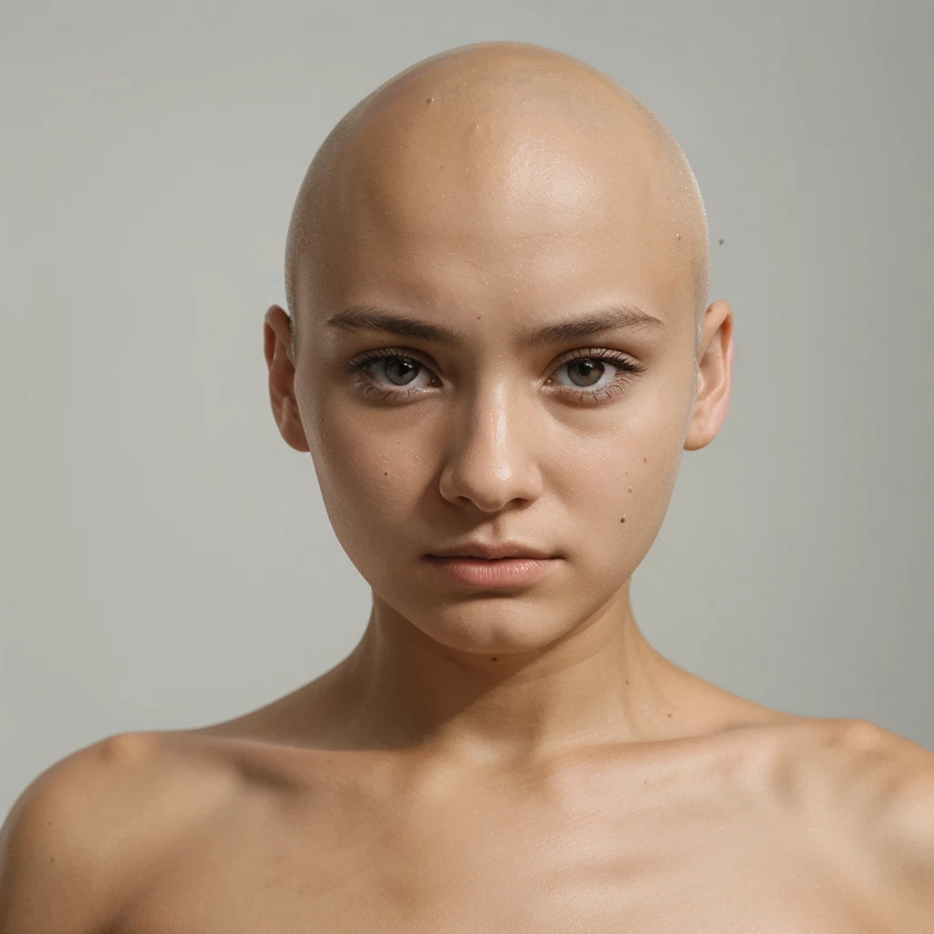Expressionless face of a 17 year old girl with white background. The image should focus only on her face. Hair must not cover the face
