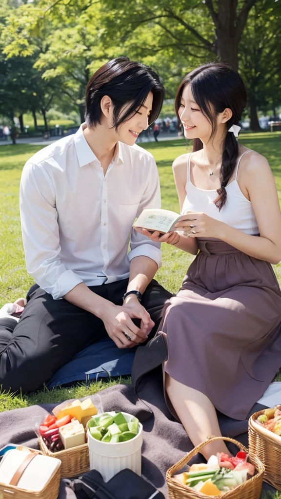 Picnic date with tall male idol Meguro Ren in the park.
He was dressed simply and roughly.
He ate a lot of bento deliciously.The two of us read a book and chat.
his gentle smile