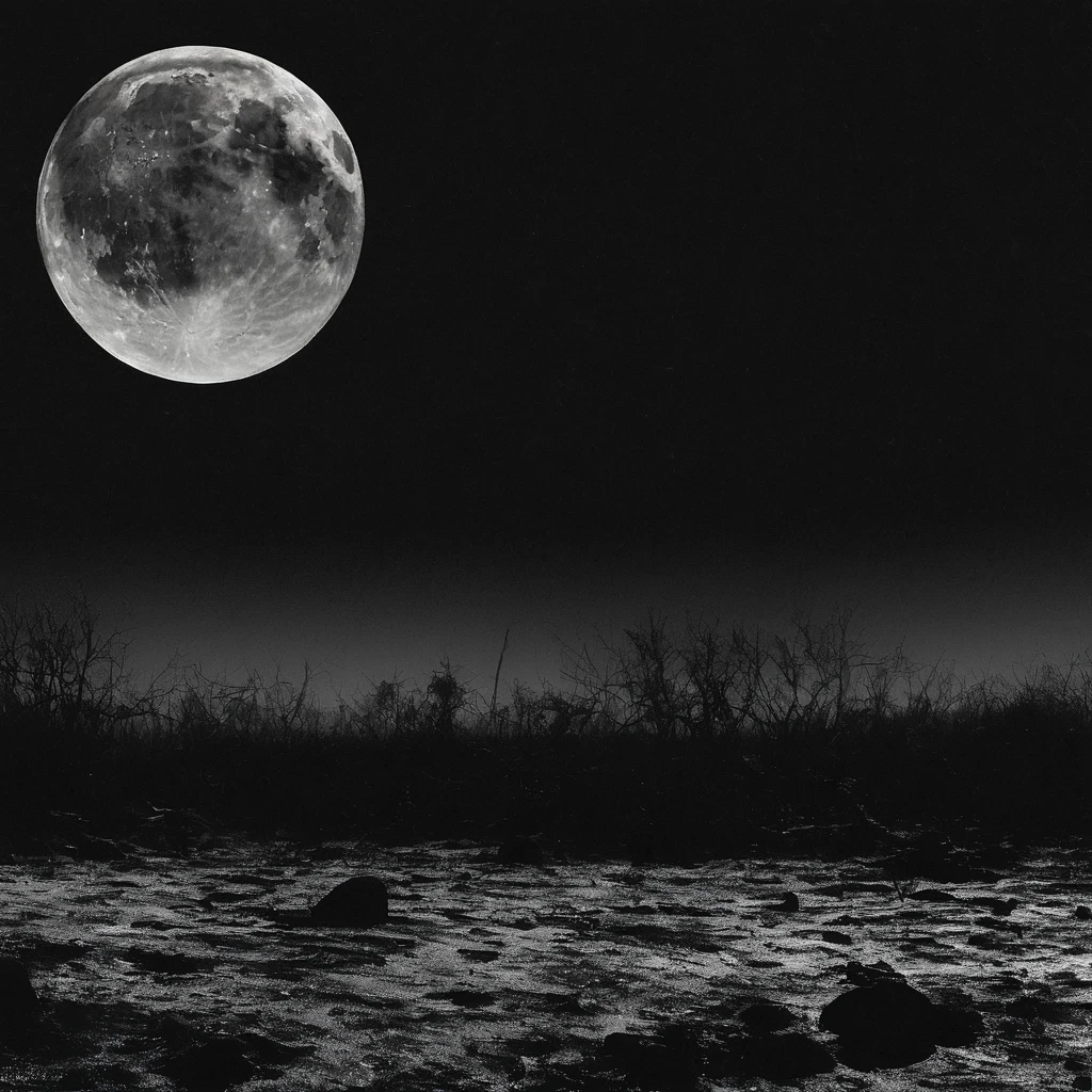 Black sky with a crying moon
