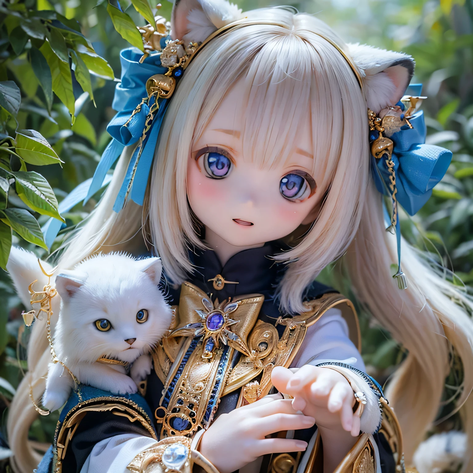 (highest quality,4K,8k,High resolution,masterpiece:1.2),Very detailed,Realistic,White Tiger Girls Chibi,Beautiful details,Long eyelashes,Detailed lips,A girl in colorful and cute clothes,A tall tree with vibrant flowers々々Play in the Magical Garden,Soft, warm sunlight hitting the trees々Plug in from between,Creates a magical and dreamy atmosphere,Sparkling fairy dust floating in the air,Bring a sense of glamour and wonder to your scenes,The skin has a delicate and intricate tiger pattern..,Glows softly, Mysterious Light,The innocent and happy expressions of the girls,
Emphasize a pure and playful personality,Small and adorable chibi characters, Make school uniforms even cuter, A harmonious blend of reality and fantasy, Inspires childlike joy and imagination throughout the body, vibrant and lively color palette,
Shades of pink, purple, Blue and,Painting-like texture, Add depth and richness to your artwork, Capture the magical essence of the scene.stand