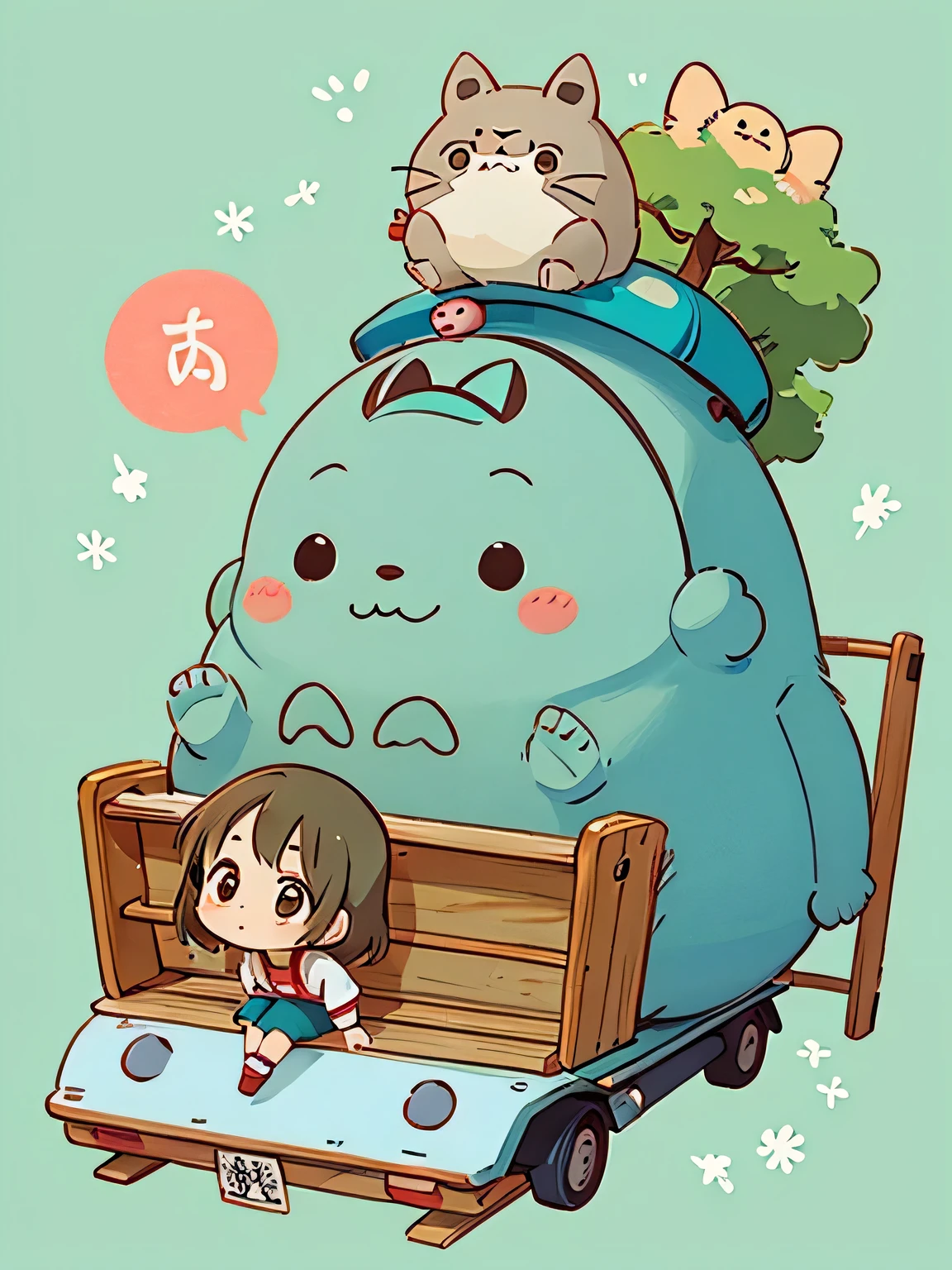 Hayao Mayazaki style, Kawaii Design, The most beautiful girl of all time、Chibi, amusement park, totoro