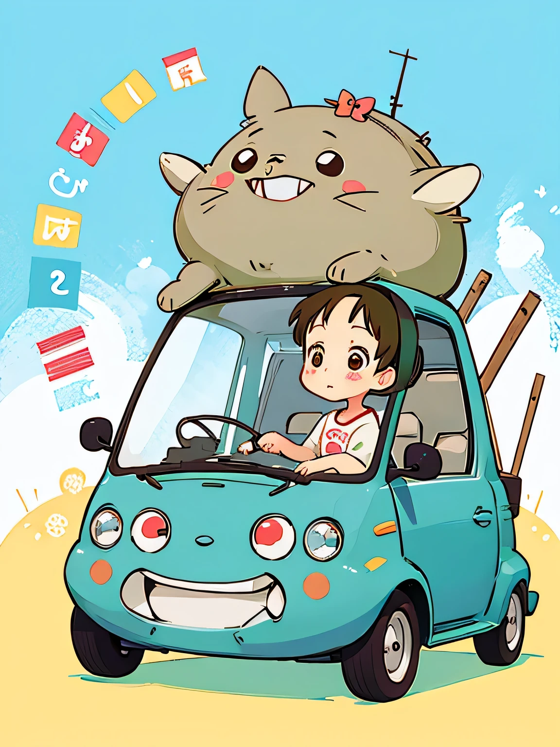 Hayao Mayazaki style, Kawaii Design, The most beautiful girl of all time、Chibi, amusement park, totoro