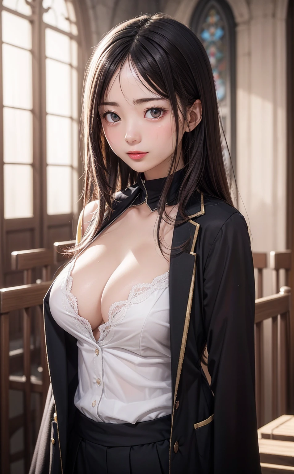 8K quality、High resolution、Realistic skin texture、High resolutionの瞳、woman、Open-chested clergyman's robes、One-shoulder yukata、Princess Hair、thin、リアルなwoman性器、Small breasts、Realistic tongue、Gray Hair、thin脚、Sweating profusely、Sweat accumulates in the chest、、Slender model figure