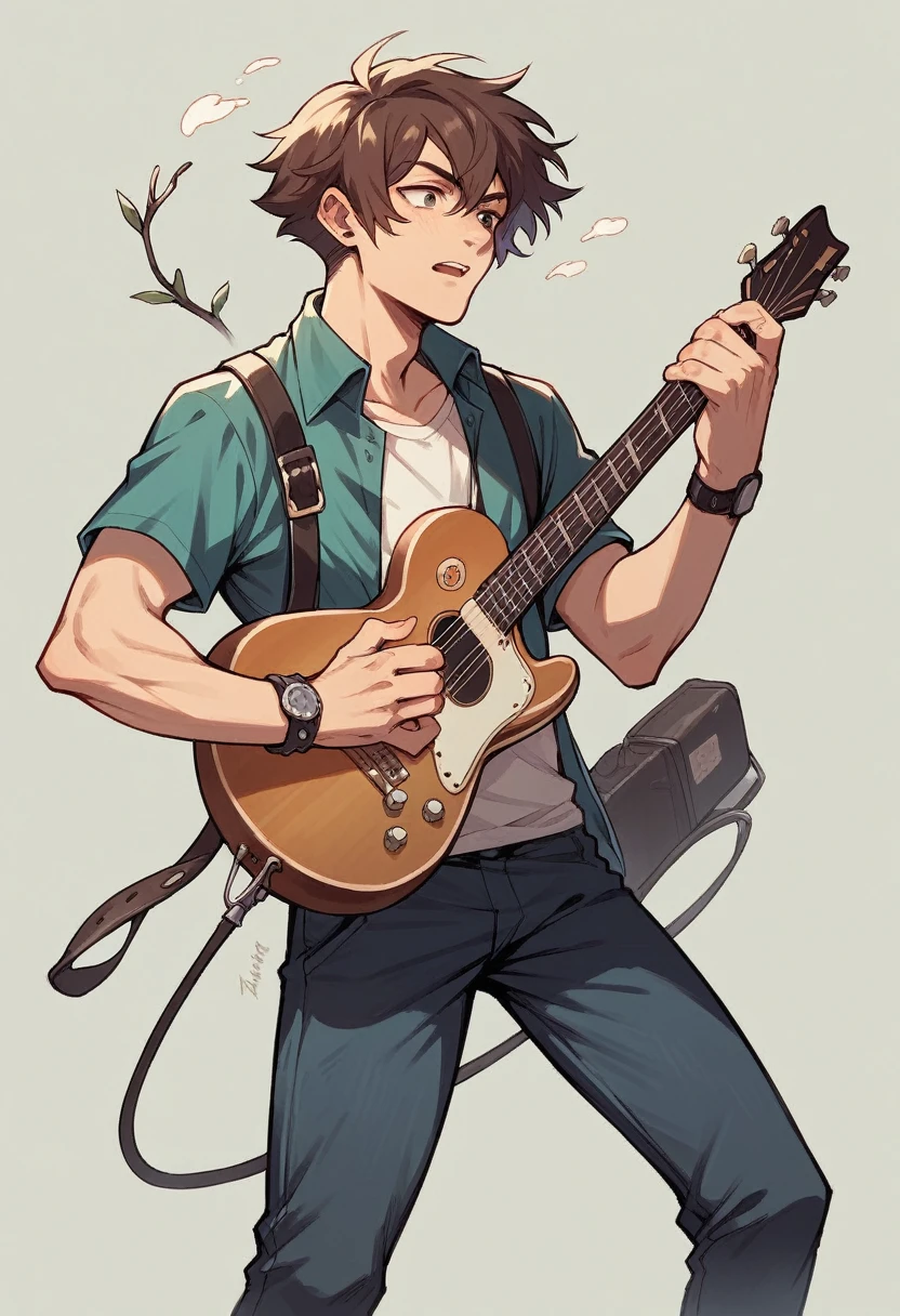 A guitar with a coffee bean and a coffee branch