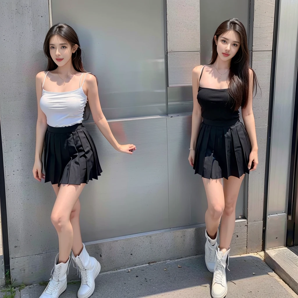 (white strapless DRESS), (Square-necked two-strap top), (LOWER BREASTS SHORT), (LONG WAIST), (Breasts tilting towards the upper chest :1.5), (Oversized T-shirt with excess fabric when tucked into a skirt), (Skirt full thigh), (knee-length outfit), (hair curled on both sides), (center shoes shot), ((full-body standing image)), (cover knee), (white t shirt), (Scottish pleated skirt), (bare shoulders), (bare arms), twinsies、The ultra-detailliert, (white t shirt), (cotton spaghetti-strap top), (cotton spaghetti-strap top), (cotton spaghetti-strap top), (cotton spaghetti-strap top), (long skirt), (A hem full flared skirt), (Hem full flared dress), (a girl pretty girl with perfect figure), (a photo of the night sky), (32K,1 20-year-old girl, The light from the rear room is backlit, Ray traching), (full body), (two-parted hair), (very thick hair), (Slender chest), (short upper chest), (pectoral muscles are large), (upper breasts are firm and round), (stand upright), (two shoe ends), (two shoe toes) ,(put on blush), (apply powder), (makeup), (standing), (asian girl princess), (Black non-reflective fabric for making skirt), (dark skirt), (thick thighs), (large calves), (large knees), (one-piece skirt), (seamless skirt), (long shins) , (big shins), (A hem full flared skirt), (Hem full flared dress), (A hem full flared skirt), (thighs meets knee), (black skirt), (black skirt), (black skirt), (black skirt), (knee gap), (knee gap), (knee gap), (Expose cleavage :1.3), (Scottish pleated midi skirt) (Super fine face and eyes), (Highly detailed face and skin texture, Detailed eyes, Double eyelid), (stading shot), (stading shot), , (Scottish pleated midi skirt), (Scottish pleated midi skirt), (knee-length outfit), (knee-length outfit), (knee-length outfit), (knee-length outfit), (Skirt full thigh), (Skirt full thigh), , (white sneakers), (a pair of white leather boots, highly detailed boots), (Breasts curving upwards), (Breasts pointing upwards)
