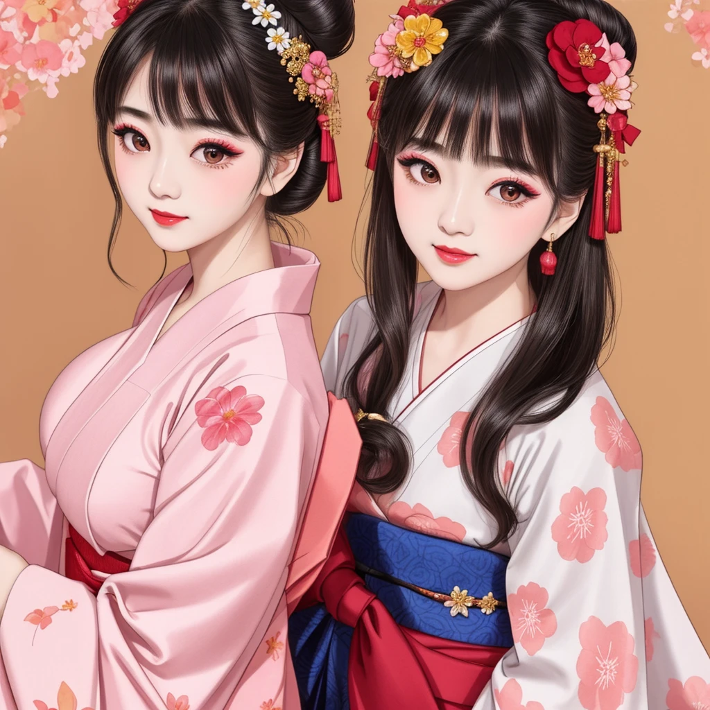 Each has a different expression2People and sisters、(2 girls)、⦅Dancing traditional arts with grace)、((Big Breasts、Small Face、Not exposed))、highest quality、masterpiece、(Black Hair、Bun Hair)、Brown Eyes、⦅Wide angle、Angle from above the waist、雑誌の表紙のPause、Their gazes are different, gazing into the distance⦆、(8K High Quality、masterpiece、High resolution、Realistic and beautiful light and shadow、(highest quality)、(High Resolution)、(Very delicate and beautiful)、(Beautiful 8k face)、(With a smile、Beautiful eyes)、(Clear skin)、(Soft hair)、(8Head to Body)、(A Japanese style yukata kimono with red, pink and orange floral patterns on a white background, interspersed with gold powder、Wearing a yukata2Beautiful Japanese girls)、((Tanabata decoration background))、((Small Face))、(arms up)、Thin and small nose、(Red lipstick)、(Make your cheeks red)、(Glossy skin)、((Ink painting style))、Very thin eyebrows、Overall ultra-high image quality、(She is wearing maiko-style makeup.)、Whitening、Long and beautiful eyelashes、Glowing Skin、(Red cheeks),Straight nose、masterpiece、highest quality、whole body、 Eyebrows visible through hair、Bun Hair、Grin、Gal、コGal、Viewer's Eyes、Plaid、Stylish、woman、fine、Pause、
Waiting to start