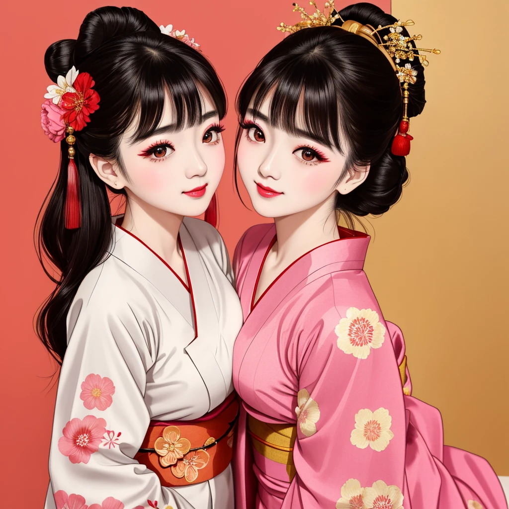 Each has a different expression2People and sisters、(2 girls)、⦅Dancing traditional arts with grace)、((Big Breasts、Small Face、Not exposed))、highest quality、masterpiece、(Black Hair、Bun Hair)、Brown Eyes、⦅Wide angle、Angle from above the waist、雑誌の表紙のPause、Their gazes are different, gazing into the distance⦆、(8K High Quality、masterpiece、High resolution、Realistic and beautiful light and shadow、(highest quality)、(High Resolution)、(Very delicate and beautiful)、(Beautiful 8k face)、(With a smile、Beautiful eyes)、(Clear skin)、(Soft hair)、(8Head to Body)、(A Japanese style yukata kimono with red, pink and orange floral patterns on a white background, interspersed with gold powder、Wearing a yukata2Beautiful Japanese girls)、((Tanabata decoration background))、((Small Face))、(arms up)、Thin and small nose、(Red lipstick)、(Make your cheeks red)、(Glossy skin)、((Ink painting style))、Very thin eyebrows、Overall ultra-high image quality、(She is wearing maiko-style makeup.)、Whitening、Long and beautiful eyelashes、Glowing Skin、(Red cheeks),Straight nose、masterpiece、highest quality、whole body、 Eyebrows visible through hair、Bun Hair、Grin、Gal、コGal、Viewer's Eyes、Plaid、Stylish、woman、fine、Pause、
Waiting to start