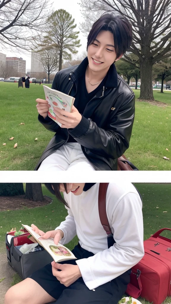 A picnic date at the park with Johnny's idol group snowman tall male Meguro Ren.
He was dressed simply and roughly.
He ate a lot of bento deliciously.The two of us read a book and chat.
his gentle smile.That looks at me.