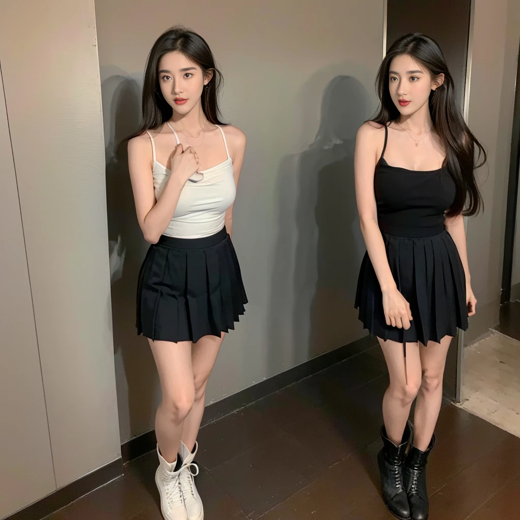 (white strapless DRESS), (Square-necked cami top), (LOWER BREASTS SHORT), (LONG WAIST), (Breasts tilting towards the upper chest :1.5), (Oversized T-shirt with excess fabric when tucked into a skirt), (Skirt full thigh), (knee-length outfit), (hair curled on both sides), (center shoes shot), ((full-body standing image)), (cover knee), (white t shirt), (Scottish pleated skirt), (bare shoulders), (bare arms), twinsies、The ultra-detailliert, (white t shirt), (cotton spaghetti-strap top), (cotton spaghetti-strap top), (cotton spaghetti-strap top), (cotton spaghetti-strap top), (long skirt), (A hem full flared skirt), (Hem full flared dress), (a girl pretty girl with perfect figure), (a photo of the night sky), (32K,1 20-year-old girl, The light from the rear room is backlit, Ray traching), (full body), (two-parted hair), (very thick hair), (Slender chest), (short upper chest), (pectoral muscles are large), (upper breasts are firm and round), (stand upright), (two shoe ends), (two shoe toes) ,(put on blush), (apply powder), (makeup), (standing), (asian girl princess), (Black non-reflective fabric for making skirt), (dark skirt), (thick thighs), (large calves), (large knees), (one-piece skirt), (seamless skirt), (long shins) , (big shins), (A hem full flared skirt), (Hem full flared dress), (A hem full flared skirt), (thighs meets knee), (black skirt), (black skirt), (black skirt), (black skirt), (knee gap), (knee gap), (knee gap), (Expose cleavage :1.3), (Scottish pleated midi skirt) (Super fine face and eyes), (Highly detailed face and skin texture, Detailed eyes, Double eyelid), (stading shot), (stading shot), , (Scottish pleated midi skirt), (Scottish pleated midi skirt), (knee-length outfit), (knee-length outfit), (knee-length outfit), (knee-length outfit), (Skirt full thigh), (Skirt full thigh), , (white sneakers), (a pair of white leather boots, highly detailed boots), (Breasts curving upwards), (Breasts pointing upwards)
