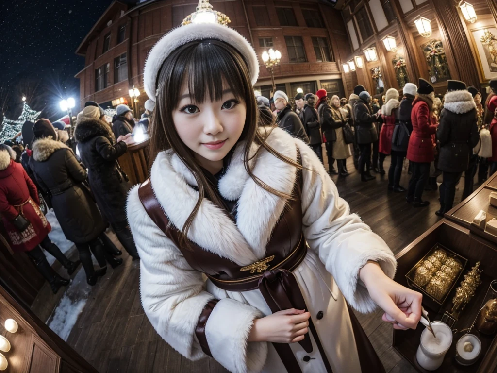 snow。furのコートを着た美しいロシアの女性たちの写真。Traditional Russian New Year celebration。furのコートを羽織った。Fisheye Lens、fur。Multiple women。
