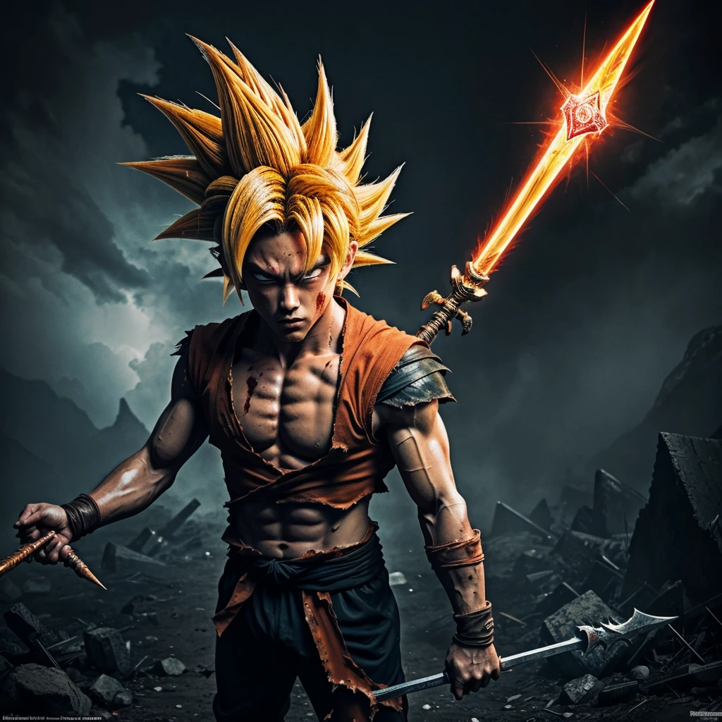 Super Saiyan Girl, Kamehameha, hightquality, nsfw, torn clothes