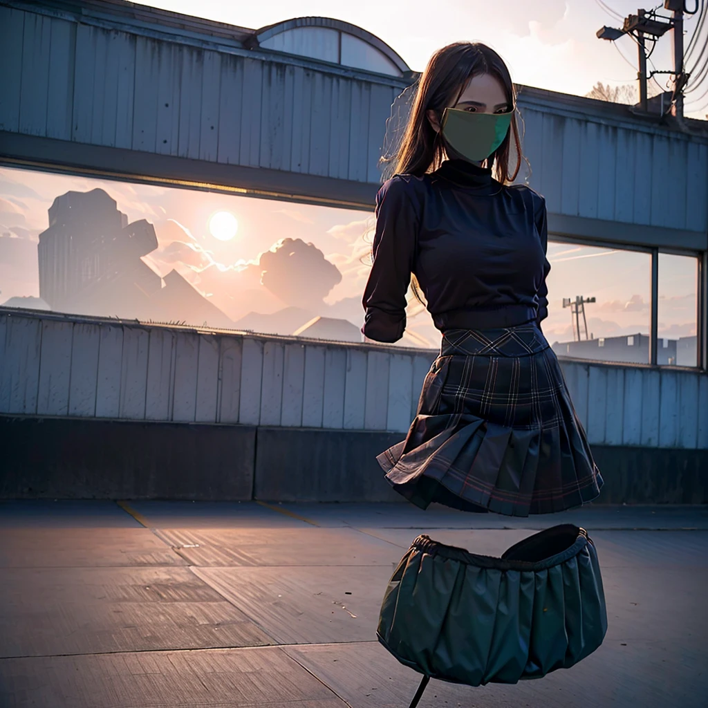 school blouse, plaid skirt, hands on own knees, leaning forward, fat, cute big breasts, (invisible, no human, headless, handless:1.5), (8k, RAW photo, best quality, masterpiece:1.2), (realistic, photo-realistic:1.37), photon mapping, radiosity, ((Hasselblad photography)), physically-based rendering