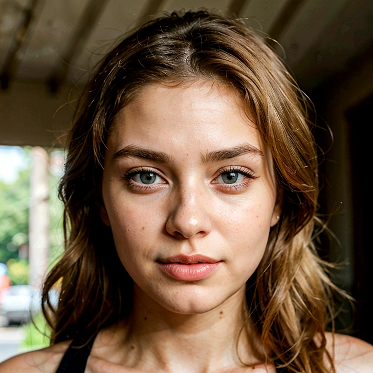 ((best quality)), high quality, Hyperrealism, ((realistic)), (realisticity:1.4), ((round slim face shape)), ((brown eyes)), ((blonde hair)), young teen, sexy, 18 year old, 1girl, looking at camera, photo realistic, (natural light), (Portrait), 8k, film grain:1.2, (UHD, 8k), potrait photo, cute, big eyes, small lips