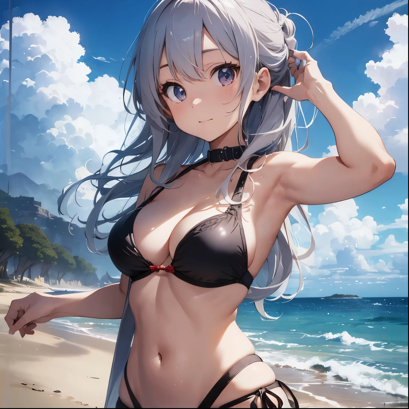 Silver-haired girl drawn in high resolution Japanese anime style、whole body、Women in red bikinis taking photos on a deserted beach, Bikini Model, , A young and cute gravure idol, Posing together in a bra, Russian and Japanese mix, sakimichan, Asian woman, Wear a swimsuit, that'that'that'that'that'that'that'that'that'that'that'that'that'that'that'that'that'that'It's hot with the shining sun, Japanese Model, Cute Core, sakimichan hdri, Young Gravure Idol, Chubby