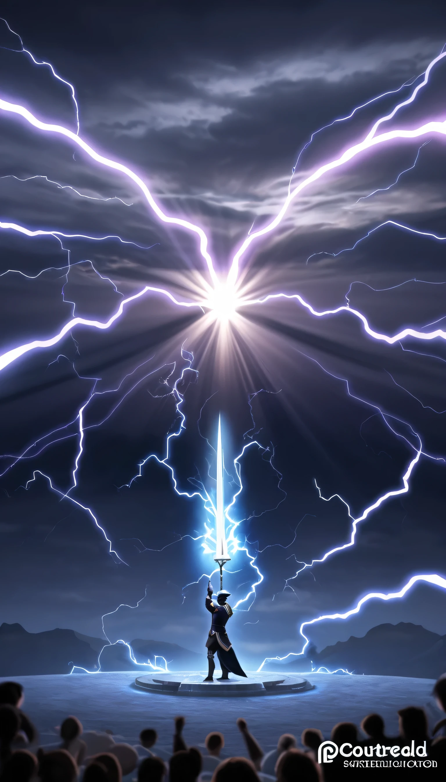 A magic sword knight,composed of elements of thunder,thunder,electricity,His form is barely tangible,with a soft glow emanating from his gentle contours,The surroundings subtly distort through her ethereal presence,casting a dreamlike ambiance,white lightning,Surrounded by thunder and lightning elemental magic,