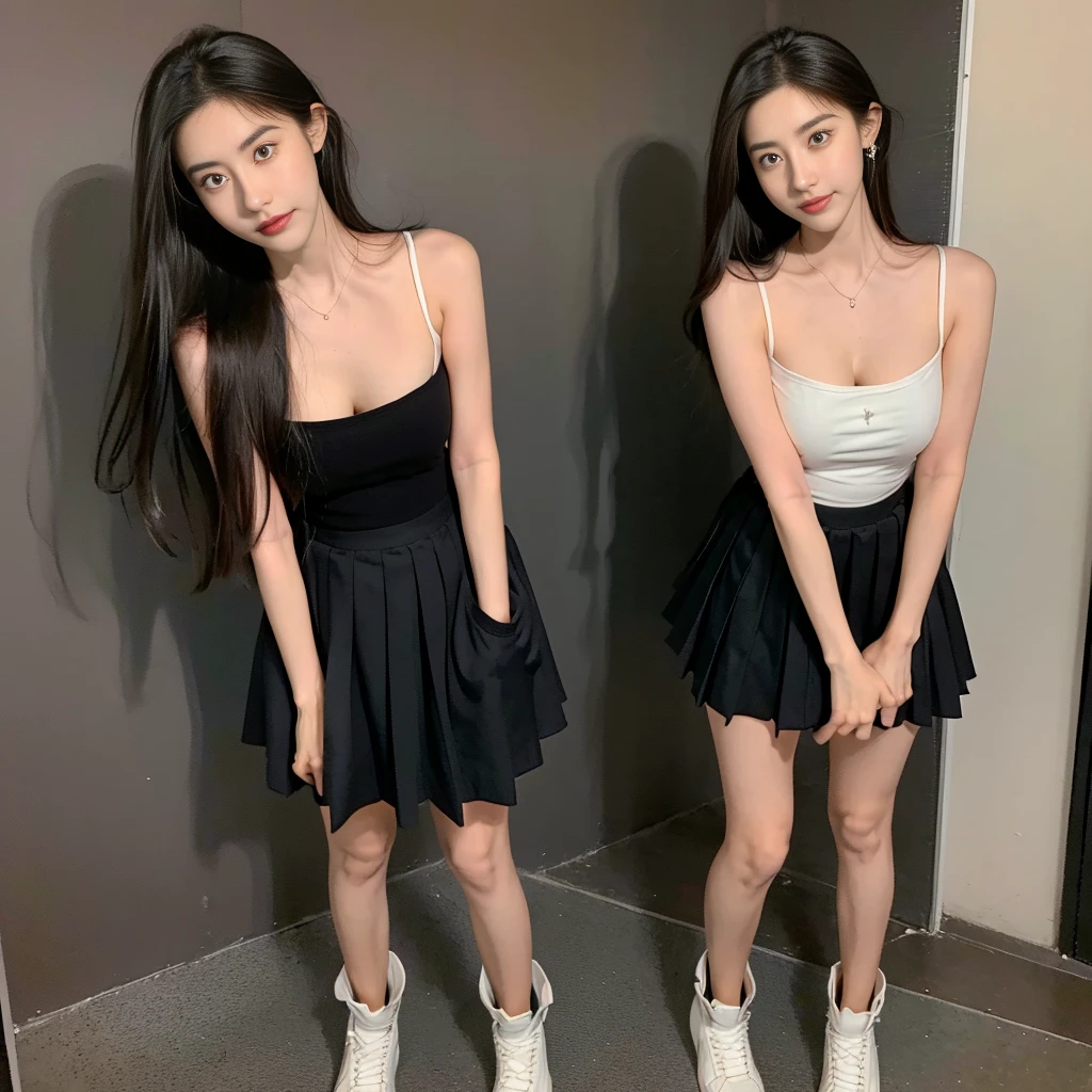 (square-necked camisole), (white strapless DRESS), (Breasts tilting towards the upper chest :1.5), (Oversized T-shirt with excess fabric when tucked into a skirt), (Skirt full thigh), (knee-length outfit), (hair curled on both sides), (center shoes shot), ((full-body standing image)), (cover knee), (white t shirt), (Scottish pleated skirt), (bare shoulders), (bare arms), twinsies、The ultra-detailliert, (white t shirt), (cotton spaghetti-strap top), (cotton spaghetti-strap top), (cotton spaghetti-strap top), (cotton spaghetti-strap top), (long skirt), (A hem full flared skirt), (Hem full flared dress), (a girl pretty girl with perfect figure), (a photo of the night sky), (32K,1 20-year-old girl, The light from the rear room is backlit, Ray traching), (full body), (two-parted hair), (very thick hair), (Slender chest), (short upper chest), (pectoral muscles are large), (upper breasts are firm and round), (stand upright), (two shoe ends), (two shoe toes) ,(put on blush), (apply powder), (makeup), (standing), (asian girl princess), (Black non-reflective fabric for making skirt), (dark skirt), (thick thighs), (large calves), (large knees), (one-piece skirt), (seamless skirt), (long shins) , (big shins), (A hem full flared skirt), (Hem full flared dress), (A hem full flared skirt), (thighs meets knee), (black skirt), (black skirt), (black skirt), (black skirt), (knee gap), (knee gap), (knee gap), (Expose cleavage :1.3), (Scottish pleated midi skirt) (Super fine face and eyes), (Highly detailed face and skin texture, Detailed eyes, Double eyelid), (stading shot), (stading shot), , (Scottish pleated midi skirt), (Scottish pleated midi skirt), (knee-length outfit), (knee-length outfit), (knee-length outfit), (knee-length outfit), (Skirt full thigh), (Skirt full thigh), , (white sneakers), (a pair of white leather boots, highly detailed boots), (Breasts curving upwards), (Breasts pointing upwards)
