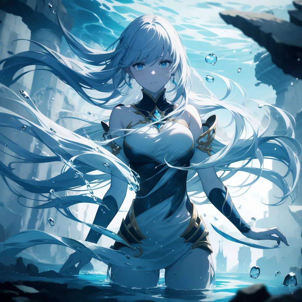high details, best quality, 16k, [ultra detailed], masterpiece, best quality, (extremely detailed), full body, ultra wide shot, RAW, photorealistic, fantasy art, dnd art, rpg art, realistic art, an ultra wide picture of a mermaid resting on a rock on a blue coast(1.5 intricate details, Masterpiece, best quality) , female mermaid, blue skin, green hair, long hair, swirling hair, intense eyes, small pointed ears, ((blue eyes)), ((glowing eyes)), wearing sea shell clothing, beautiful mermaid, you can see the coast line behind her, the waves hitting the beach, palm trees, the sun is rising from behind her, dynamic fantasy blue beach background ((magical atmosphere)), high details, best quality, highres, ultra wide angle, Mermer