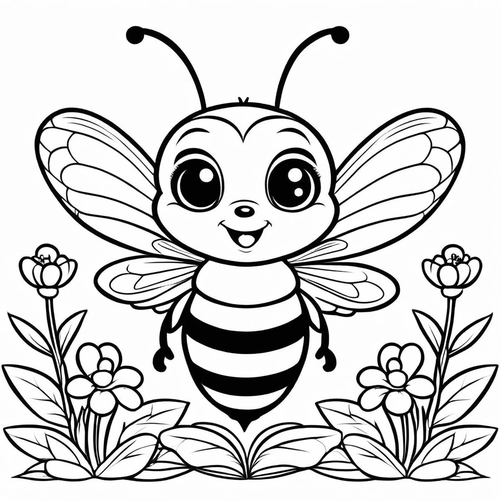 A cute bee, cartoon, Coloring Book, ColoringBookAF,
