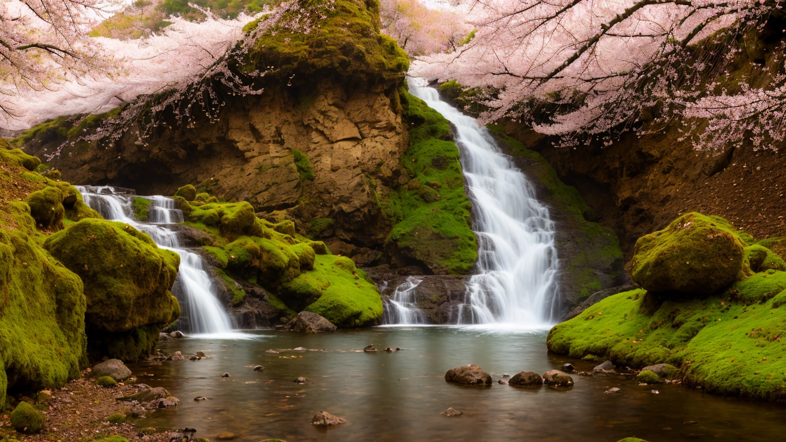 nature, antumn, Mountains and forests, rain, cherry blossom, waterfall